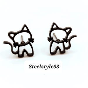 Adorable Cat Stainless Steel Stud Earrings - Unisex Black Jewelry for Birthday & Holiday Gifts