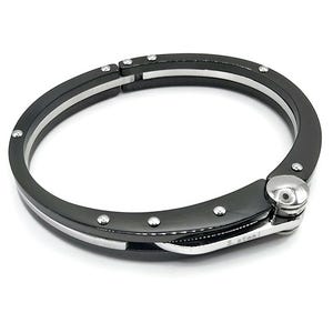 Pulsera de acero inoxidable con diseño de esposas para hombre, color negro y plateado