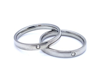 Elegant 3mm Stainless Steel Ring with Cubic Zirconia for Women