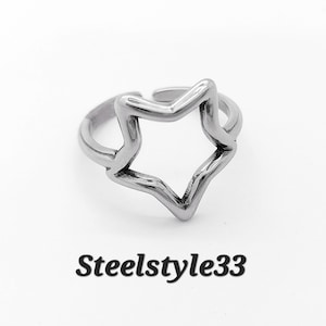 Adjustable Silver Star Stainless Steel Chunky Open Ring with Free Gift Bag