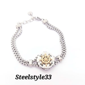 Stainless Steel Marine Steering Wheel Bracelet: Unisex Nautical Jewelry