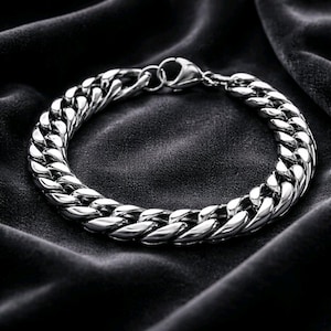 Men's large stainless steel silver 316l link chain curb bracelet 11 mm