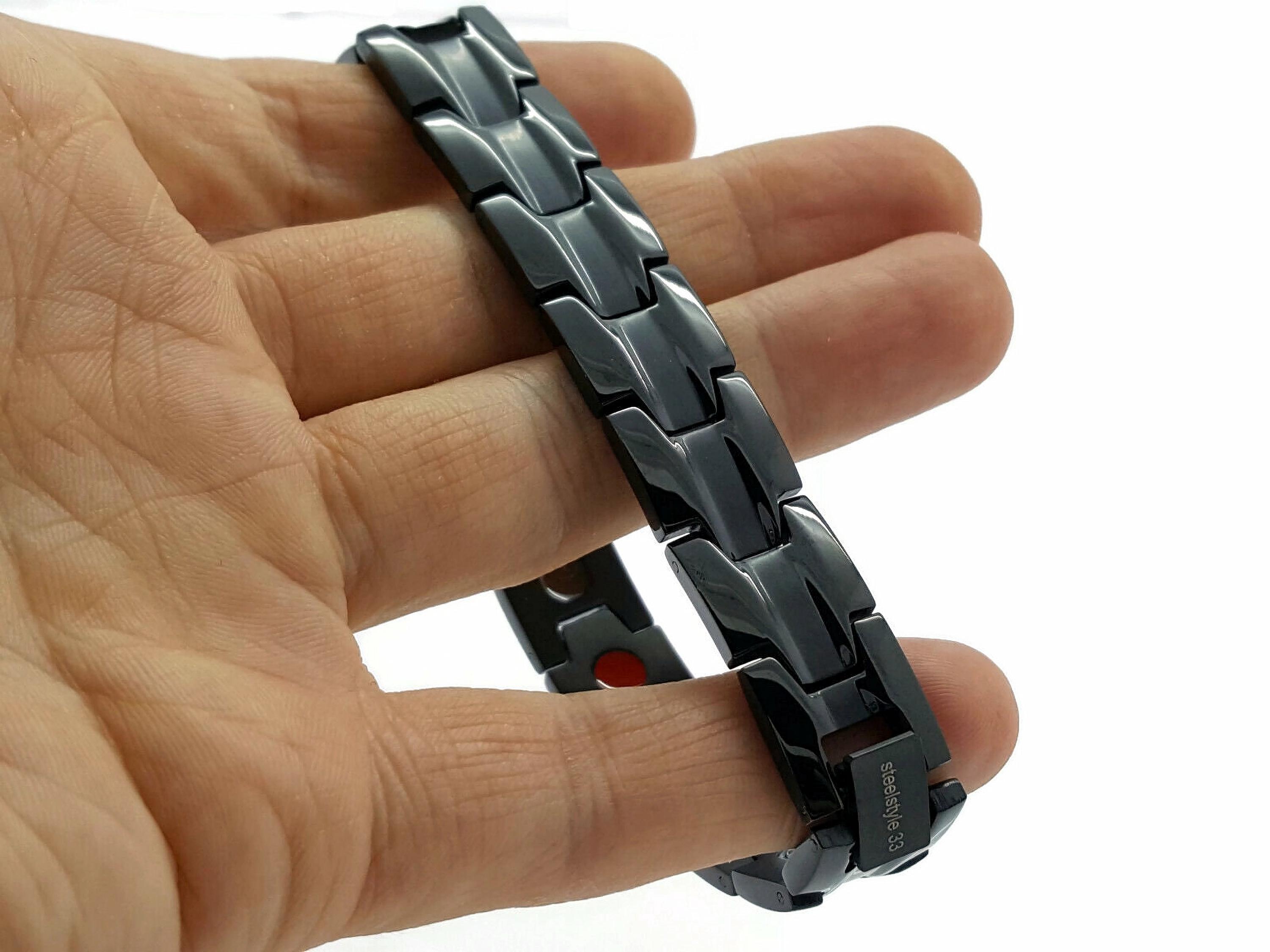 Men's 5-in-1 Bio Magnetic Stainless Steel Bracelet – Single Row, Black, Size Large