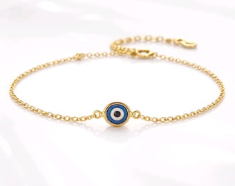 Elegant 18k Gold Plated Evil Eye Bracelet - Adjustable Turkish Greek Charm Jewelry for Women
