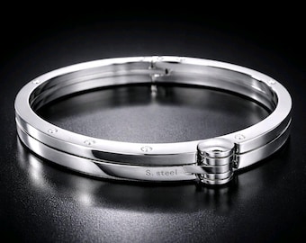 Men's Silver Stainless Steel Handcuff Style Wristband Bracelet