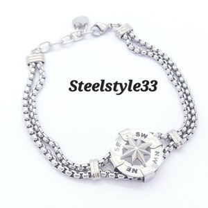 Unisex Stainless Steel Compass and North Star Bracelet
