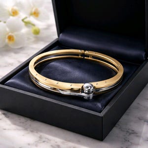 Pulseira de algemas masculina em aço inoxidável dourado e prateado