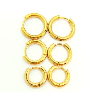 Elegant Gold-Toned Stainless Steel Hoop Earrings Set: 3 Sizes (12mm, 14mm, 16mm) - Hypoallergenic Jewelry