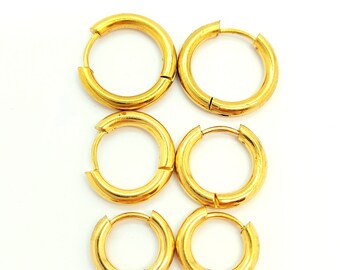 Elegant Gold-Toned Stainless Steel Hoop Earrings Set: 3 Sizes (12mm, 14mm, 16mm) - Hypoallergenic Jewelry