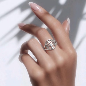 Minimalistic Silver Tree of Life Adjustable Ring Band