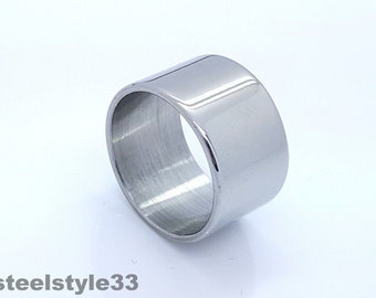 Silver Ring Band Stainless Steel Wide Silver Tone Ring Men's Womens