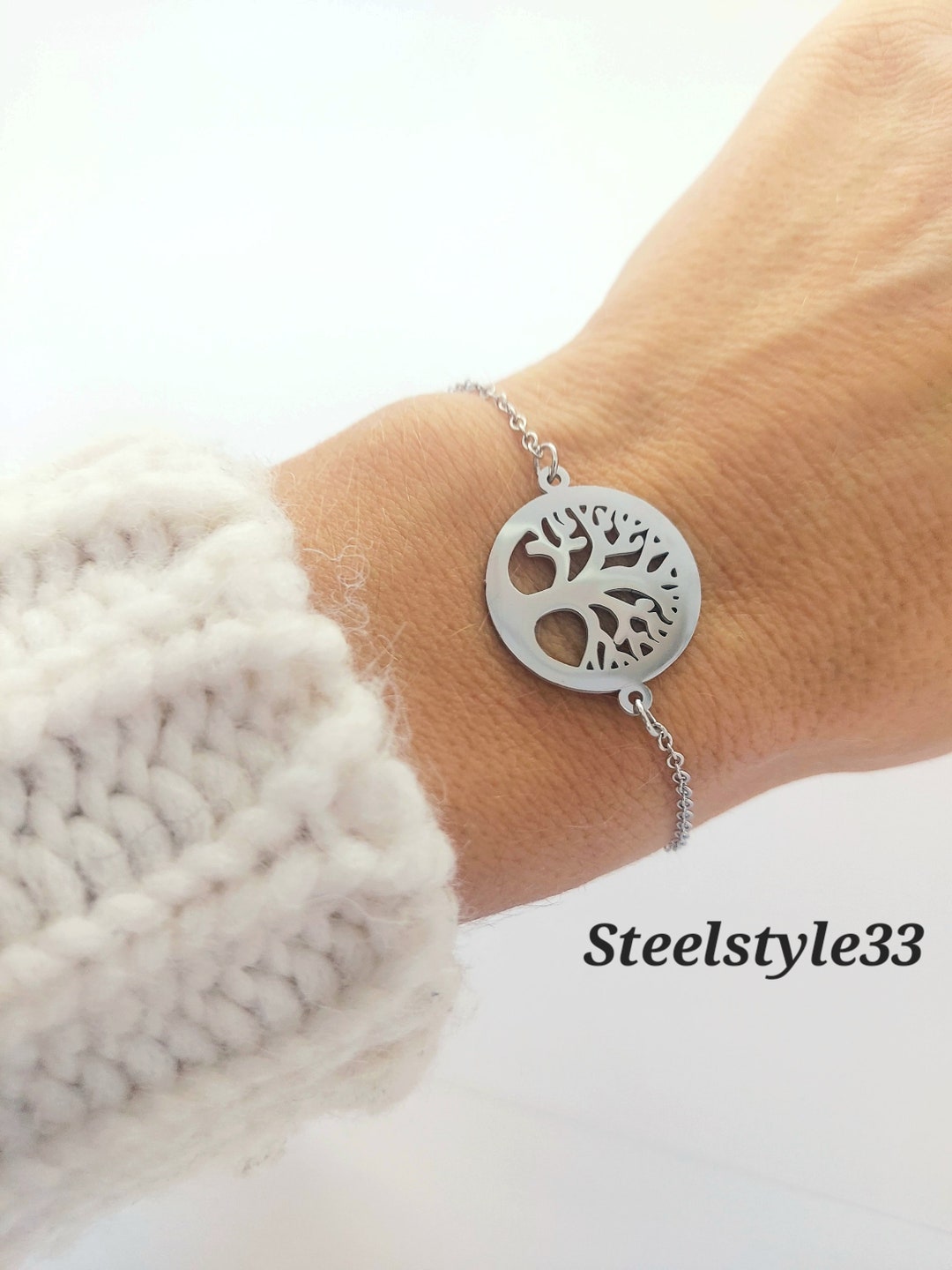 Elegant Stainless Steel Tree of Life Silver Bracelet With Gift Bag - Etsy