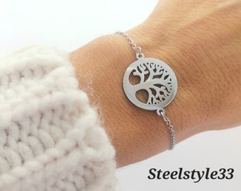 Damen Edelstahl BAUM DES LEBENS Schmuck Armband silber+ Kostenlose Geschenktüte