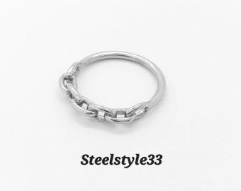 Ladies Silver  Skinny Ring Chain  Stainless Steel Minimalist Band Ring