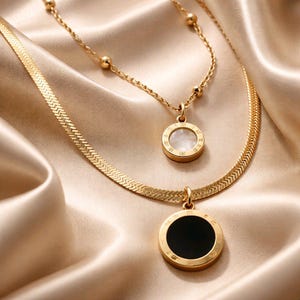 Elegant Italian Herringbone Double Chain Necklace: Stainless Steel Gold-Plated Link Jewelry