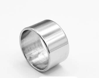Wide Stainless Steel Band Ring for Men and Women Silver Tone