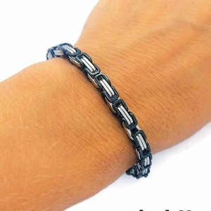 Men&#39;s Stainless Steel Byzantine Bracelet Black Silver Chunky Link