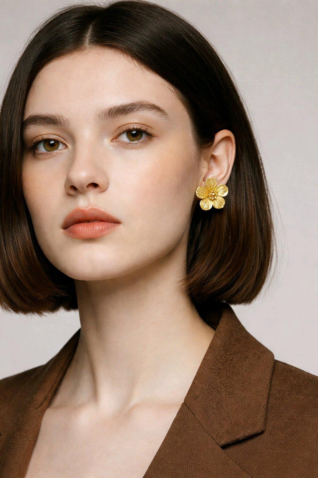 18k Gold Plated Flower Stud Earrings: Waterproof Stainless Steel