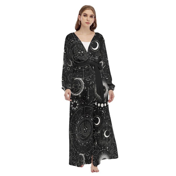 Astrology Zodiac Kimono Silky Long Robe Cardigan | Astrology Kaftan for a teacher | Witchy Beach BOHO fashion | Bohemian gift