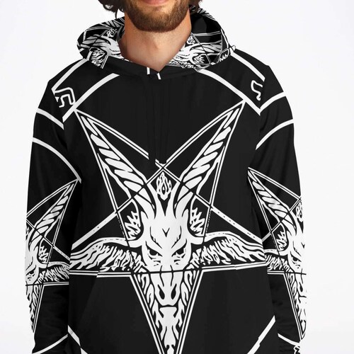 Spiral Baphomet Men's Hoodie - Black Cotton Horror Rockwear Pullover, Regular Fit