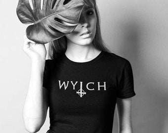 WITCH fitted tee with scoop neckline | black metal satanic witchy organic cotton fitted t-shirt