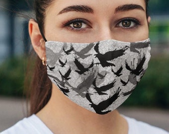 Crow Raven Gothic face mask with adjustable ear straps, filter pocket, nose bridge | Gothic Goth NuGoth Witchy print pattern
