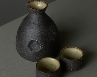 Made to Order Japanese Inspired Sake Set | Handmade Dark Rustic Custom Sake Set with 2 or 4 cups