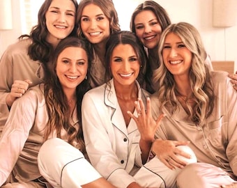 Satijnen pyjama voor bruidsmeisjes: gepersonaliseerde pyjama voor bruidsfeest, pyjama bruidsmeisje, zijdezachte pyjama, bruidscadeau voor haar