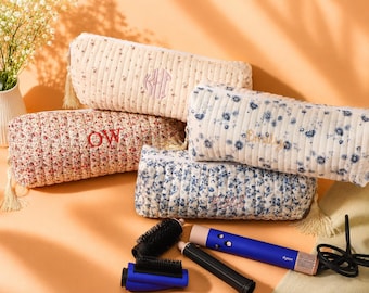Curling Iron Organizer Bag, Personalized Hair Tool Case, Block Print Flat Iron Holder, Travel Styling Pouch, Bridesmaid Gift for Her