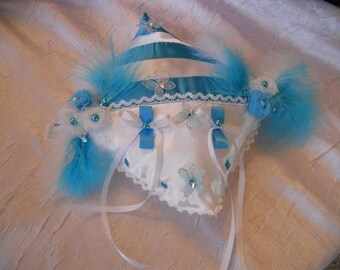Turquoise white ring pillow