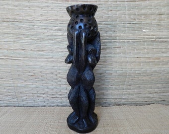 3 Singes sculpture bois de luxe ébène, l'union fait la force, signe de l'amitié et entraide, Art Africain, hauteur 33 cm - 13", Décor Boho