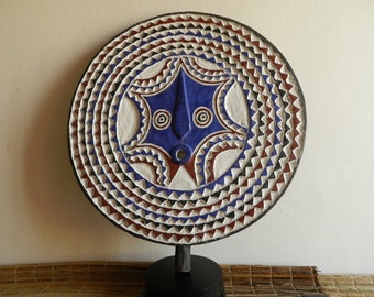 Bwa Sun Mask, Blue and red wooden Bwa Sun Mask 66cm, 25.98", Polychrome Bobo Mossi Mask, Burkina Faso Mask, African Mask, Lamaisonrafacia