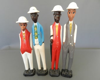 African Colon statue painted wood sculpture, Colon coat sculpture, colon yellow red blue, polychromed, colon profession statuette 12.99 inch