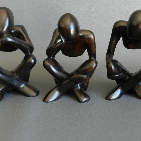 Penseur en bois ébène noir, Homme de Rodin noir, pieds croisés, vendu l'unité, bois de luxe, Hauteur 15 cm 5.91  inch", Art Africain