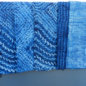 Indigo blue fabric, large width coupon from Guinea, tie and dye cotton linen 3m by 155cm 118 by 61 Adire, line pattern, dyed African loincloth image 1