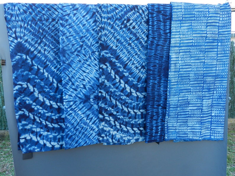 Indigo blue fabric, large width coupon from Guinea, tie and dye cotton linen 3m by 155cm 118 by 61 Adire, line pattern, dyed African loincloth image 1