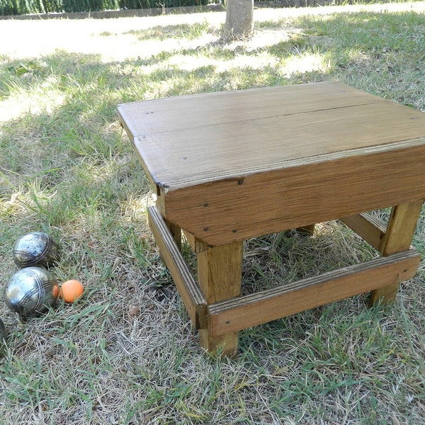 Tabouret recyclé en bois récupération handmade in France, recyclage ressourcerie tabouret écologique, table basse rangement, Déco écolo 36cm