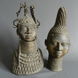 Bronze Edo Ife heavy 9kg 319.23oz Yoruba couple XXL Oba Iyoba, Osemwende Ife commemorative fin head Ikekeze Nigeria, Bini Edo Benin 15.35 &quot;
