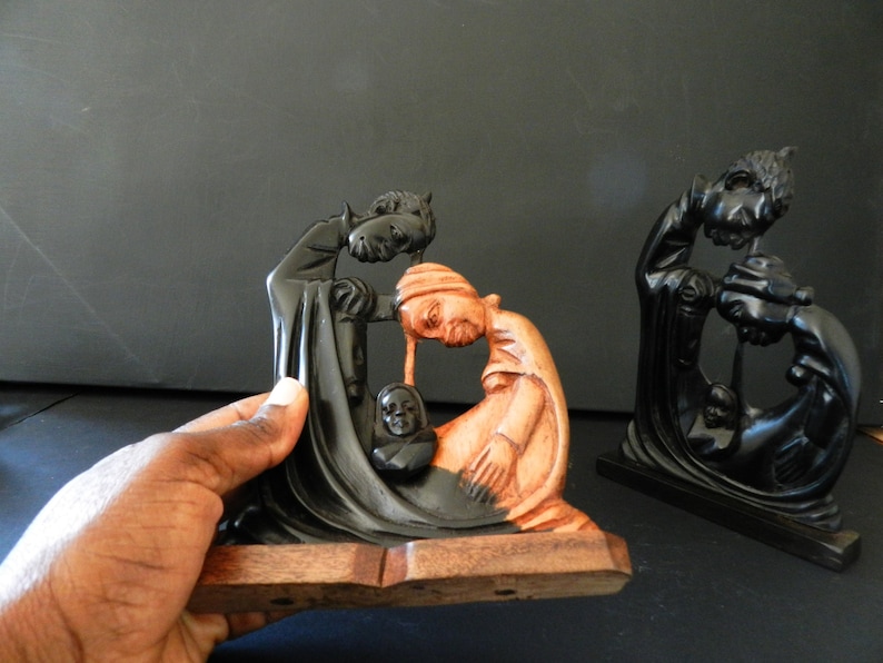 19 cm 7.48 inch Luxury scene crib nativity scene of Holy Family Nativity in ebony Ghana devotion Jesus Joseph Marie cubist Abstract Art