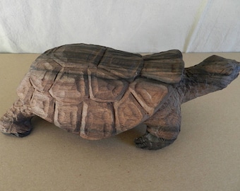 Réaliste Tortue bois naturelle géante sculpture de bois ébène souvenir d'Afrique - art brut Afrique - Tortue en bois- 23 cm de long (9.06")