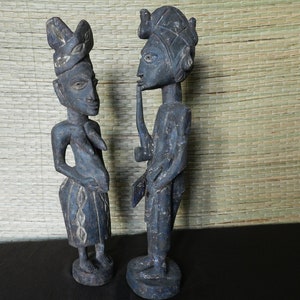 Couple Ashanti sculpture black wood, sculpture, Ashanti agricultural pipe Ghana, black patina, 57 cm 22.44&quot;