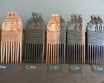 アフリカ木製櫛彫刻アフリカボックス、ヘアコーム彫刻アフリカ