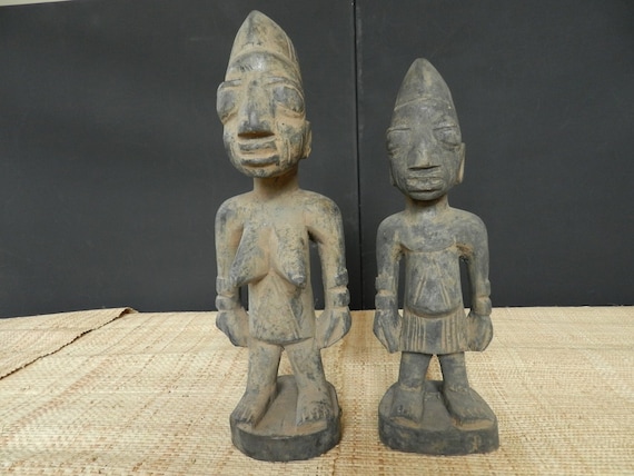 彫刻のペア エレ イベジ ヨルバ ブラックウッド、双子の人形