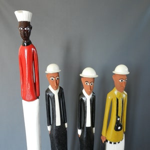 Grande escultura de colono africano, 100 cm, 39,37 pol., estatueta de madeira pintada, colono cozinheiro, advogado, preto e branco, estátua de profissão de colono, La Maison Rafacia