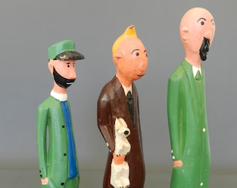 Escultura de Tintín Milu el perro madera pintada, La Maison Rafacia, figura de Tintín Dupont, madera natural Art Africa, Decoración 30 cm 11,81"