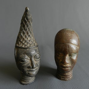 Sculpture Couple XS Bronze Edo Yoruba Luxury, Bronze Oba Ife Benin City Nigeria, Unisex Gift Reduced Model African Art Bini 15 cm 5.91 inch