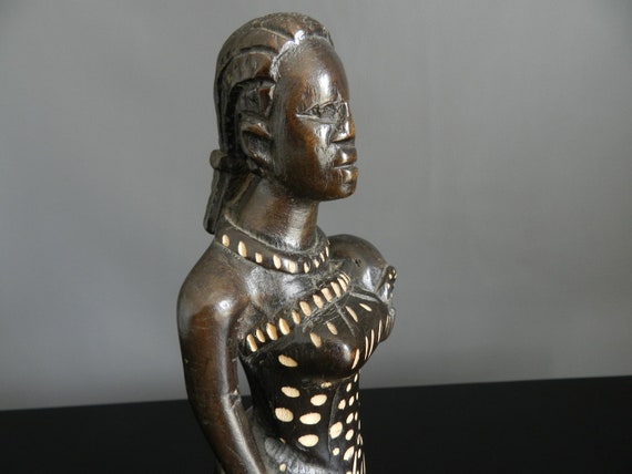 African Ghana Water Maidens Sculpture Hand Painted Statue 