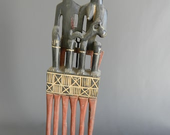 Grand Peigne Poupée Ashanti, Sculpture Bois, Famille Fécondité Asanti du Ghana, Art Africain, Déco Boho Vintage, Hauteur 57 cm 22.44 inch