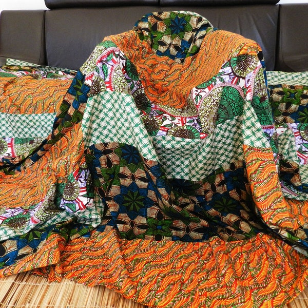 Extra Large Vert Patchwork 4XL, Tissu Africain Grand Protège lit, Jeté canapé ethnique luxe Dessus lit, 306 cm x 206 cm ou 120.47" x 81.10"