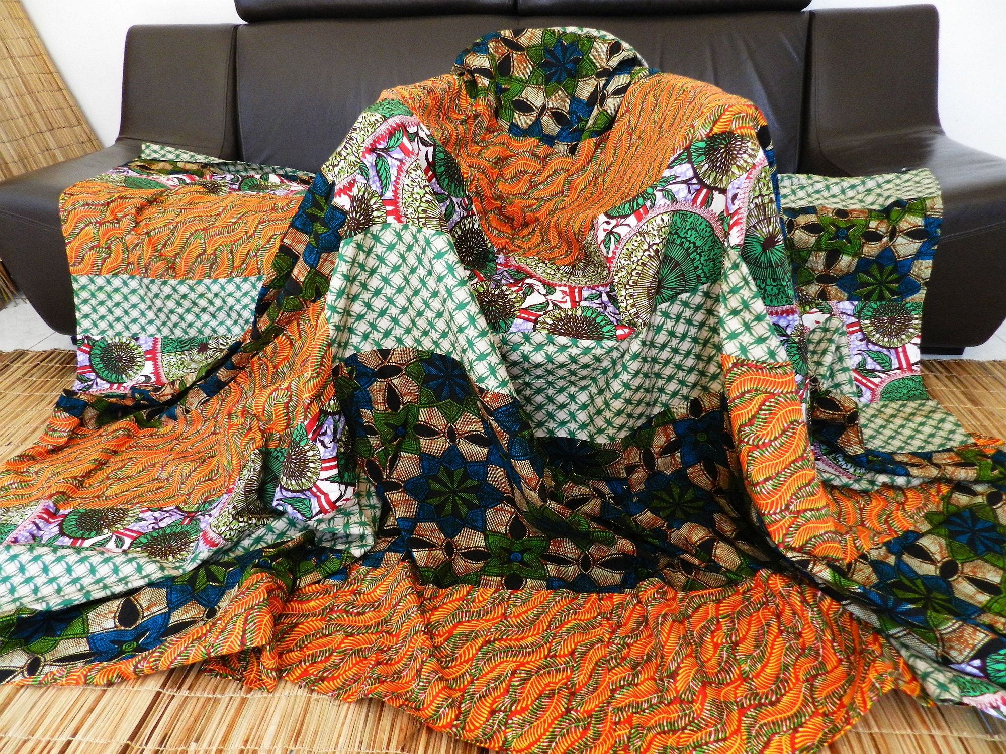 Extra Large Vert Patchwork 4Xl, Tissu Africain Grand Protège Lit, Jeté Canapé Ethnique Luxe Dessus 3